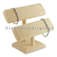 Balcão de 2 camadas de joalheria comercial de madeira T-Bar Ornamento de joalheria de veludo estante de exibição de pulseira